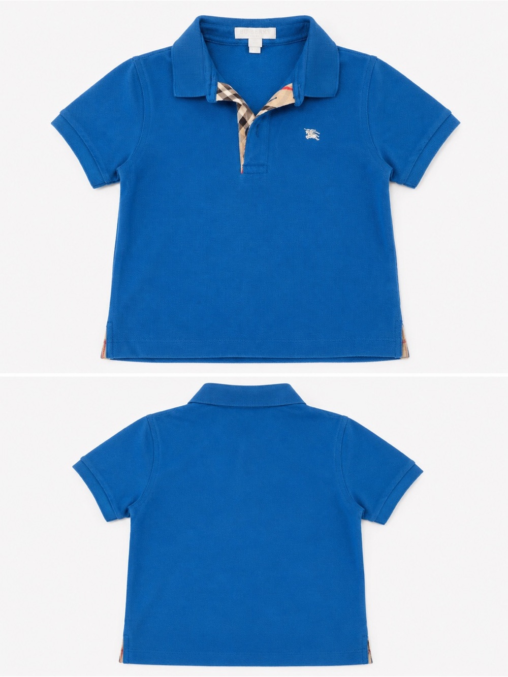 Burberry Bright Blue Kids Polo with Signature Check Trim